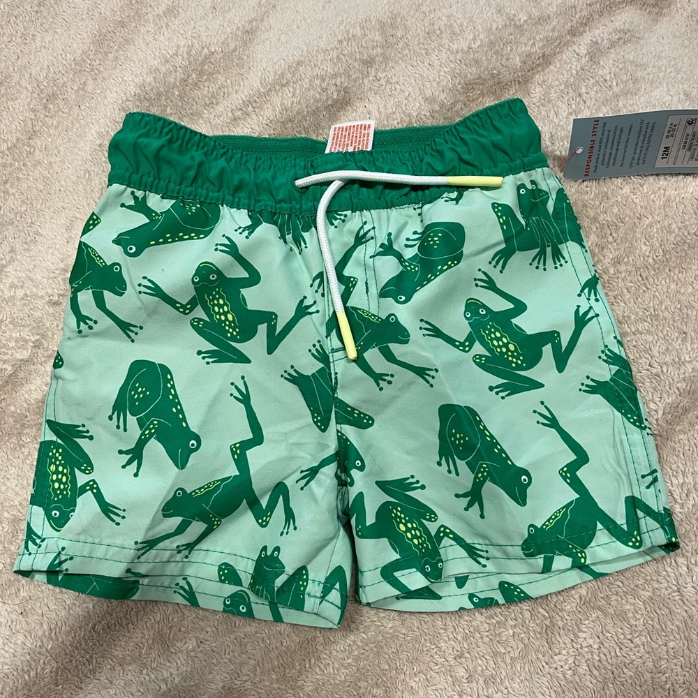 Cat & Jack Baby Boy Green Frog Print Swim Shorts NWT Multiple Sizes
